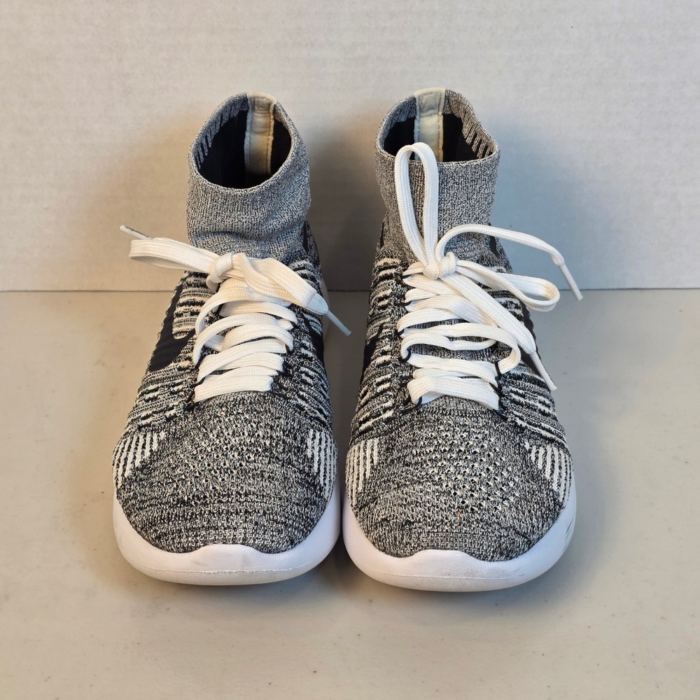 Nike LunarEpic Flyknit Women 8.5 Running Shoes Black White Grey High Top Sneaker